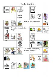 English Worksheet: Daily Routine Board Game
