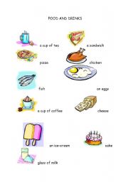 English Worksheet: food and drinks