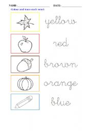 English Worksheet: Colour and trace