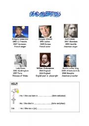 English Worksheet: talk about dead celebrities