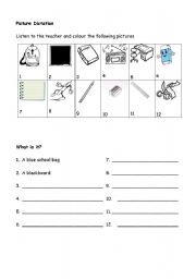 School objects picture dictation