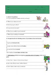 English Worksheet: Worsheet on Daily Routine