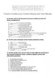 Worksheet (Pressent Cont. Present Simple. Past Simple)