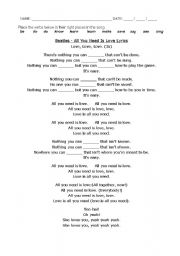 English Worksheet: All you need is love