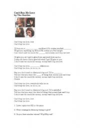 English Worksheet: Cant Buy Me Love Gap-Fill