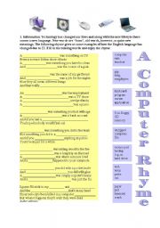 English Worksheet: A computer Rhyme