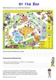 English Worksheet: at the zoo, giving directions