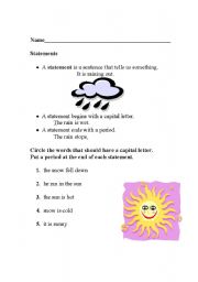 English Worksheet: Statements using weather sentences