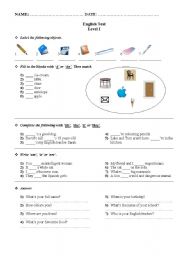 English Worksheet: test level1