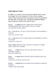 English Worksheet: Adjective Order