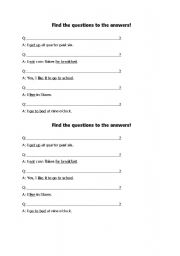 English worksheet: Find the questions to the answers!