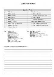 English Worksheet: Question words - guide + exercises