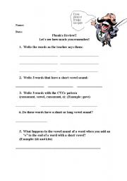 English worksheet: Long vowel phonics review