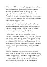 English worksheet: a bank of vocabulary on facial features