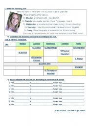 English Worksheet: timetable school subjects