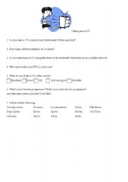 English worksheet: Talking about TV