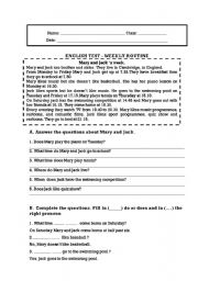 English Worksheet: weekly routine