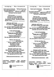 English Worksheet: SONG - COLD PLAY THE SCIENTIST