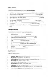 Subject  pronouns, object pronouns and possessive adjectives