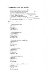 English Worksheet: So, too, either, neither