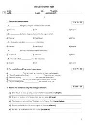 English Worksheet: Connectors od Contrast and Time