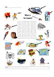 English Worksheet: pirate vocabulary wordsearch