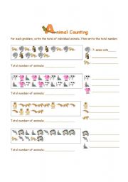 English Worksheet: Animal Counting