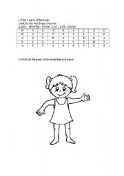 English worksheet: parts of the body