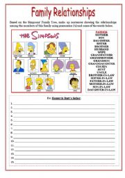 English Worksheet: Family Relationships - Writing Sentences