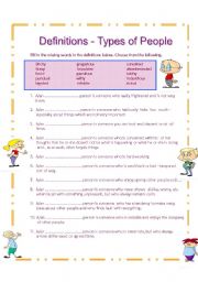 English Worksheet: Types of People Part -2