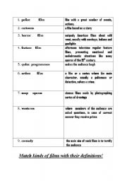 English Worksheet: kinds of films wordmatch