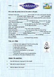 English Worksheet: Robinson Crusoe - (Past Simple)