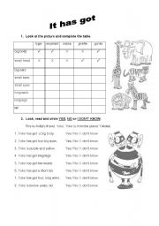 English Worksheet: Animal Description - Part 01