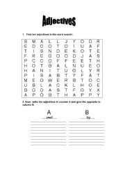 English Worksheet: Adjectives word search