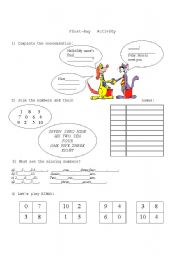 English Worksheet: First day Activity for children