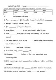 English Worksheet: sight word exercise--clozz (Sight Word 67-79:ate-ran)