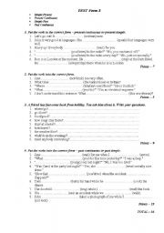 English Worksheet: present  and past