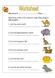 English Worksheet: zoo animals