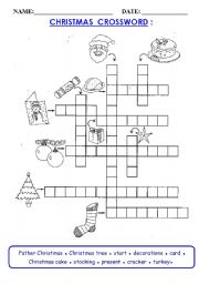 English Worksheet: Christmas Crossword