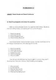 English Worksheet: Present Simple and Present Continuous