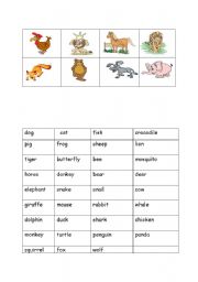 English Worksheet: animal bingo