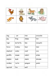 English worksheet: animal bingo