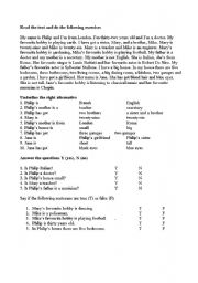 English Worksheet: reading comprehension