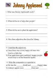 Johhny appleseed worksheet