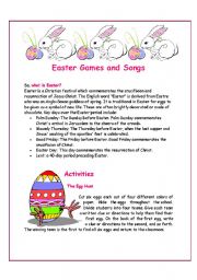 English Worksheet: Easter Games and Songs