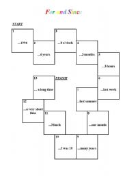 English Worksheet: For and Since Board Game