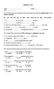 English Worksheet: diagnostic test