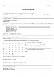 English Worksheet: Calendar Worksheet