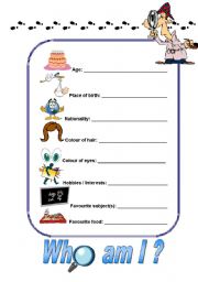 English Worksheet: Who am I?