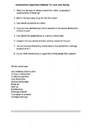 English Worksheet: love and marriage conversation questions